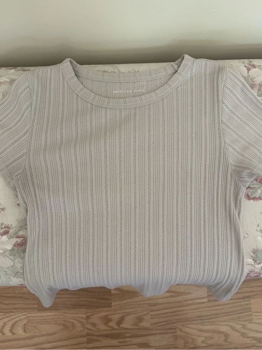 American Eagle Outfitters Ribbed Short Sleeve Top - Light Taupe
